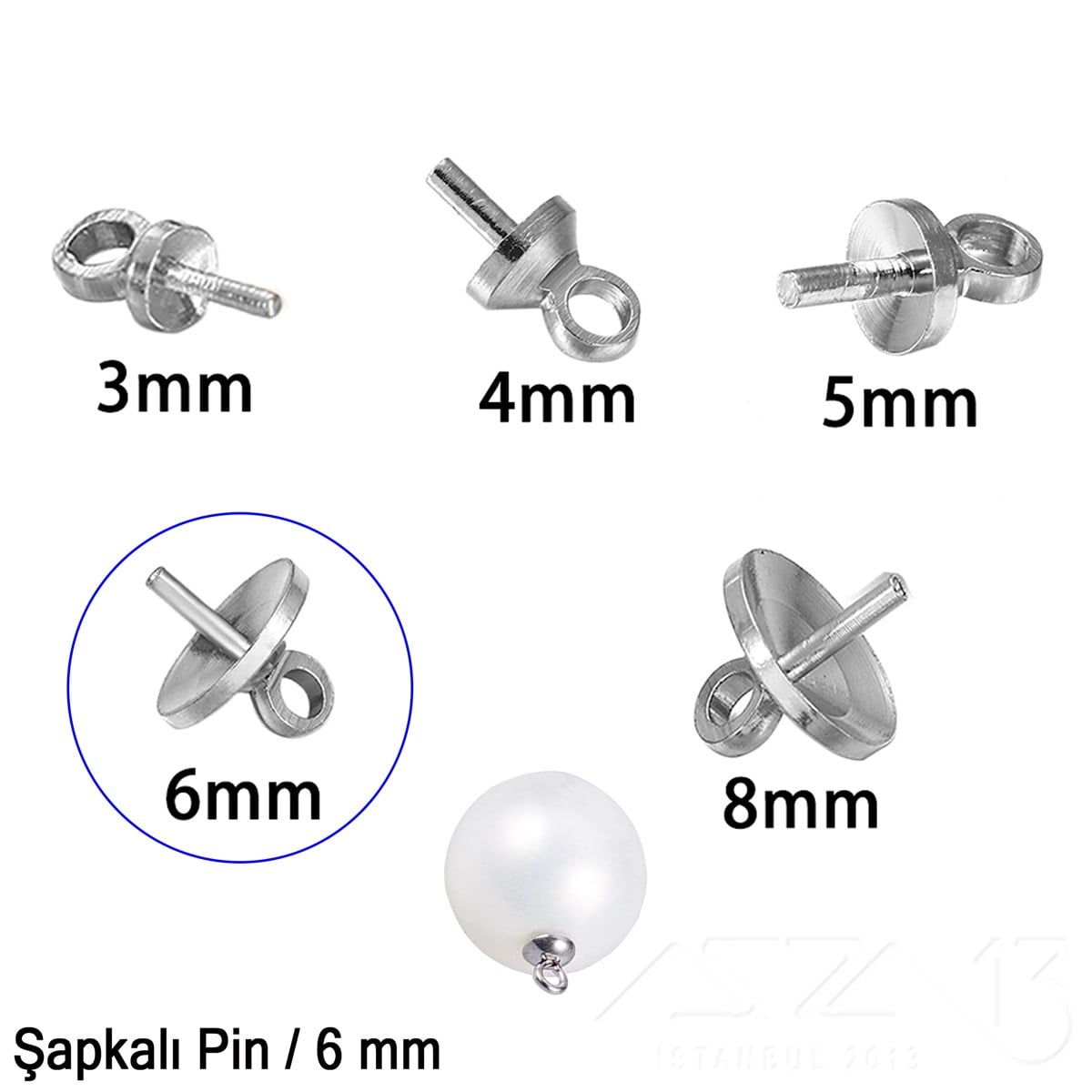 Takı Malzeme / Kapama, Kapsül, Bit, Pin, İğne, Halka / Takı Çivileri (İğne) / Yarım Delik Boncuklar İçin Şapkalı Pinİğne (Pin - Takı Çivisi)Markasız06.Tm.62.Bt.24_SnŞapkalı Pin - 6 mm - Dört Çeşit Kaplama Seçenekli / 2 Adet