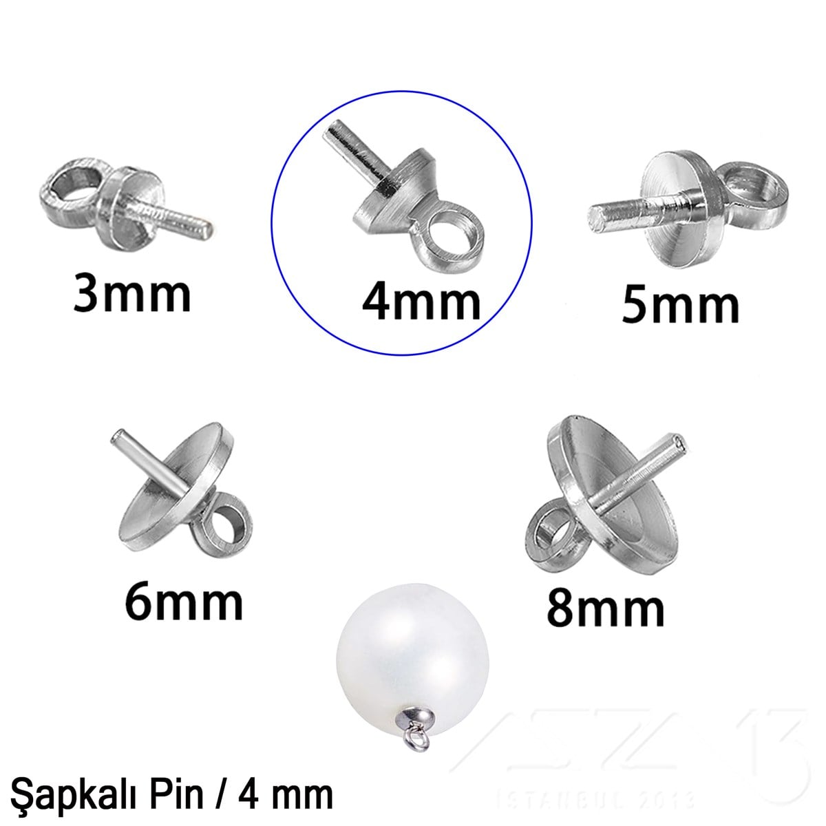 Takı Malzeme / Kapama, Kapsül, Bit, Pin, İğne, Halka / Takı Çivileri (İğne) / Yarım Delik Boncuklar İçin Şapkalı Pinİğne (Pin - Takı Çivisi)Markasız06.Tm.62.Bt.26_SnŞapkalı Pin - 4 mm - Dört Çeşit Kaplama Seçenekli / 4 Adet