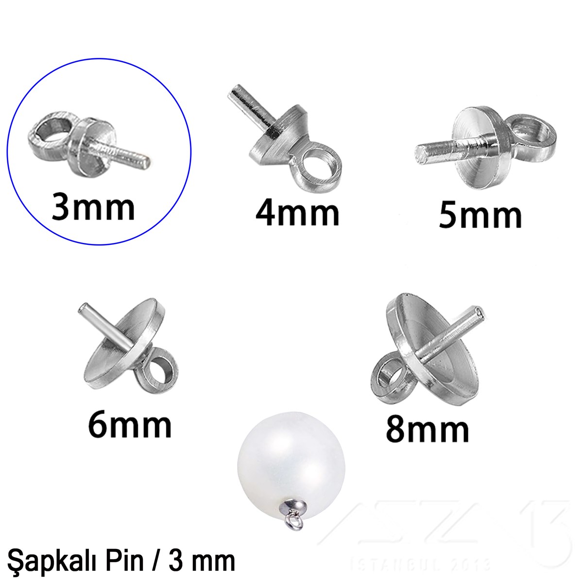 Takı Malzeme / Kapama, Kapsül, Bit, Pin, İğne, Halka / Takı Çivileri (İğne) / Yarım Delik Boncuklar İçin Şapkalı Pinİğne (Pin - Takı Çivisi)Markasız06.Tm.62.Bt.27_SnŞapkalı Pin - 3 mm - Dört Çeşit Kaplama Seçenekli / 4 Adet