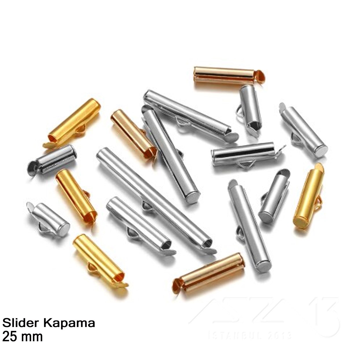Takı Malzeme / Kapama, Kapsül, Bit, Pin, İğne, Halka / Pres Slider KapamalarKapama, KapsülMarkasız06.Tm.62.Kp.109_AuKapama - Slider 25 mm - Altın, Rose Altın ve Rodyum Kaplama / 2 Adet