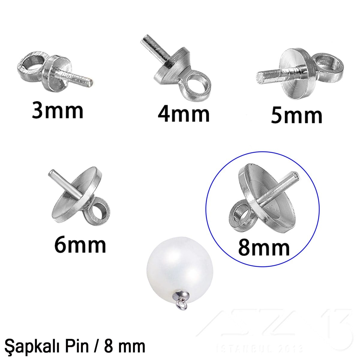 Takı Malzeme / Kapama, Kapsül, Bit, Pin, İğne, Halka / Takı Çivileri (İğne) / Yarım Delik Boncuklar İçin Şapkalı Pinİğne (Pin - Takı Çivisi)Markasız06.Tm.62.Bt.23_SnŞapkalı Pin - 8 mm - Dört Çeşit Kaplama Seçenekli / 2 Adet