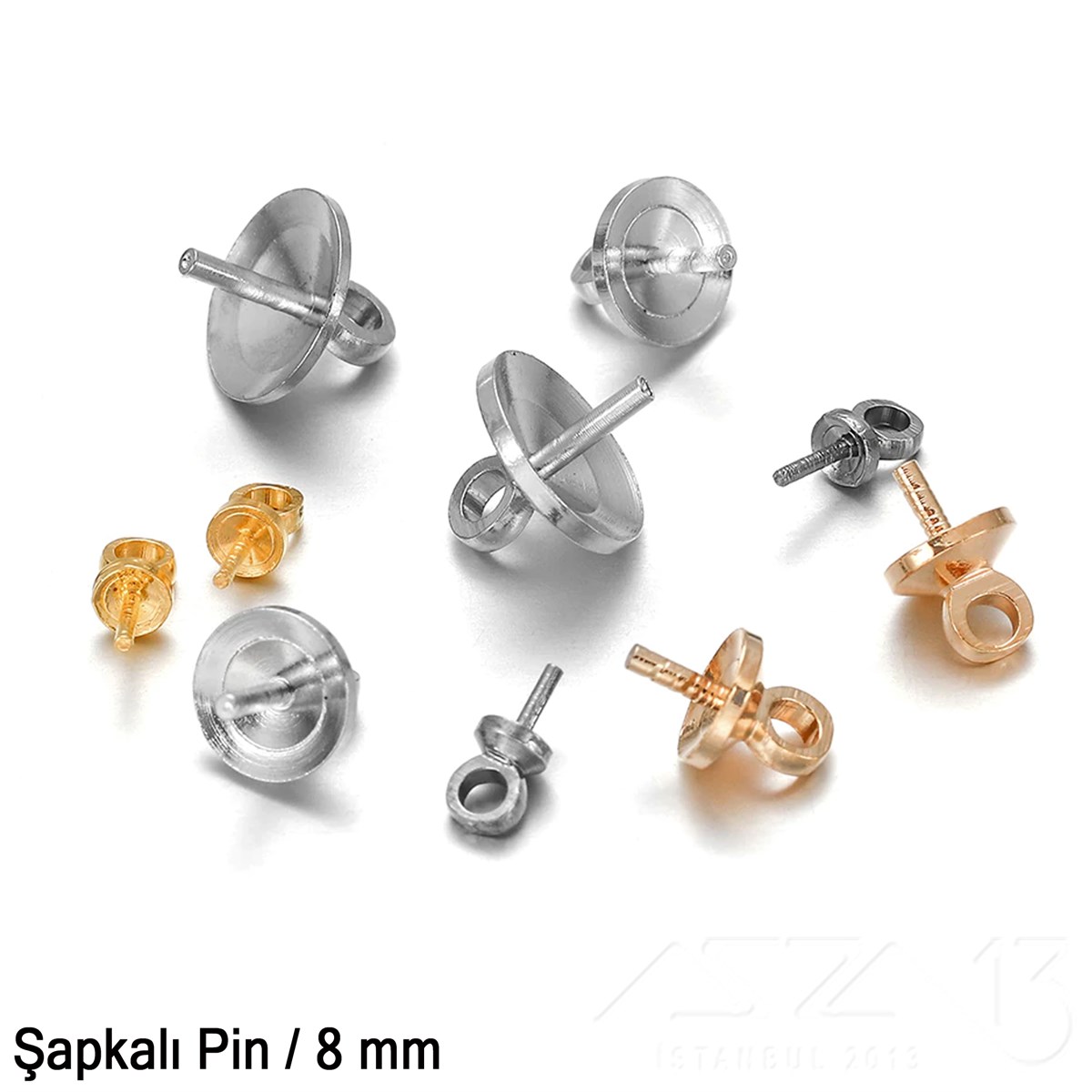 Takı Malzeme / Kapama, Kapsül, Bit, Pin, İğne, Halka / Takı Çivileri (İğne) / Yarım Delik Boncuklar İçin Şapkalı Pinİğne (Pin - Takı Çivisi)Markasız06.Tm.62.Bt.23_SnŞapkalı Pin - 8 mm - Dört Çeşit Kaplama Seçenekli / 2 Adet