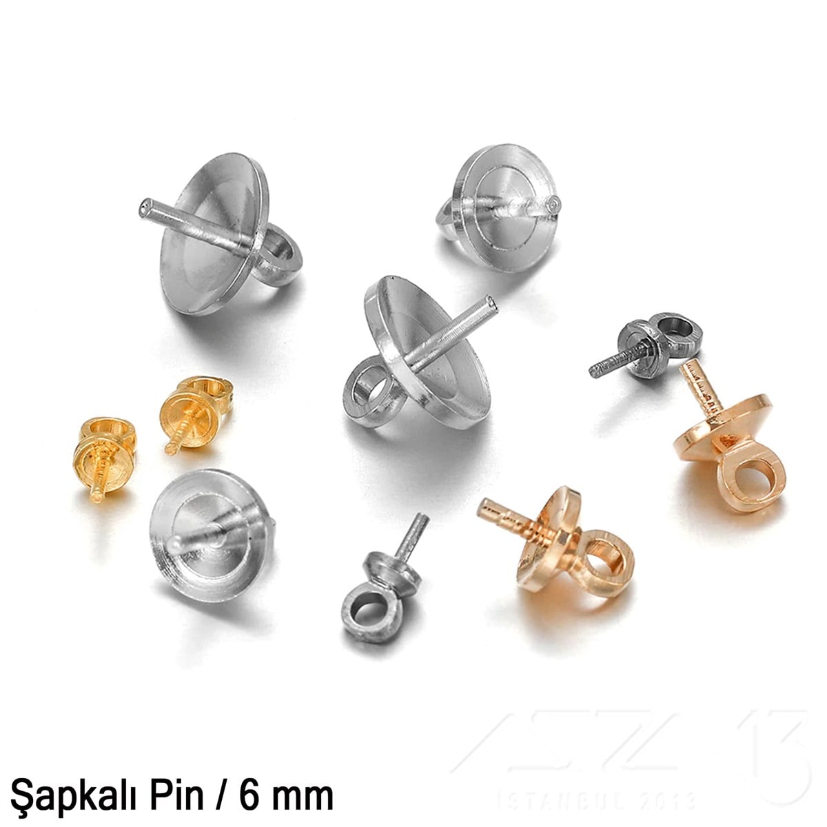 Takı Malzeme / Kapama, Kapsül, Bit, Pin, İğne, Halka / Takı Çivileri (İğne) / Yarım Delik Boncuklar İçin Şapkalı Pinİğne (Pin - Takı Çivisi)Markasız06.Tm.62.Bt.24_SnŞapkalı Pin - 6 mm - Dört Çeşit Kaplama Seçenekli / 2 Adet