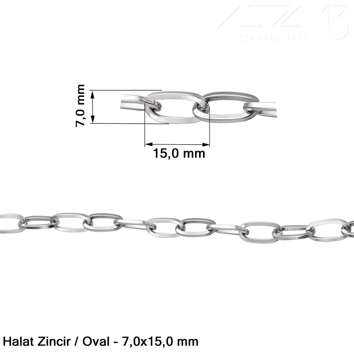 Takı Malzemeleri / Zincir ve Metal Teller / Zincirler / Oval  Halat ZincirZincirMarkasız06.Tm.63.Zn.15Zincir - Halat Tip - Oval 7,0 mm - Rodyum Kaplama - Kaynaklı  / 1 Metre