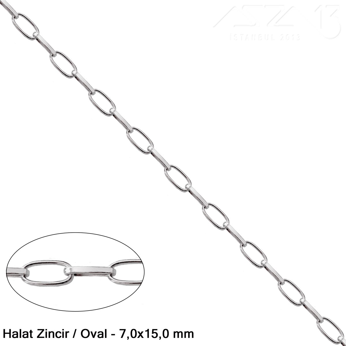 Takı Malzemeleri / Zincir ve Metal Teller / Zincirler / Oval  Halat ZincirZincirMarkasız06.Tm.63.Zn.15Zincir - Halat Tip - Oval 7,0 mm - Rodyum Kaplama - Kaynaklı  / 1 Metre
