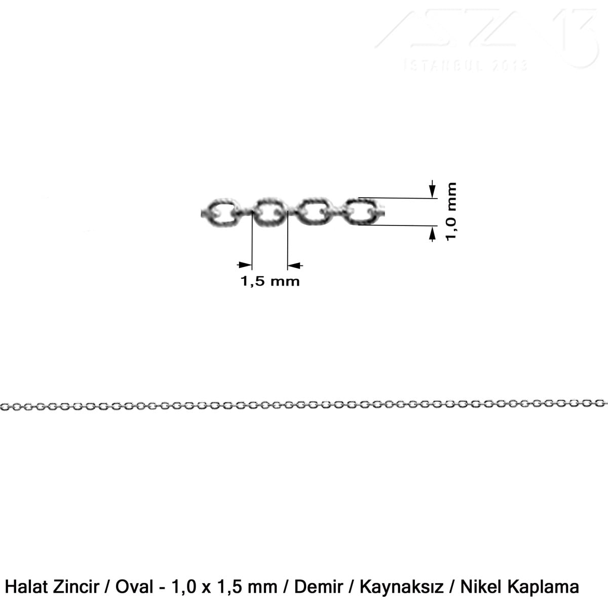 Takı Malzemeleri / Zincir ve Metal Teller / Zincirler / Oval Baklalı Halat ZincirZincirMarkasız06.Tm.63.Zn.25Zincir - Halat Tip - Oval 1,0 mm - Nikel Kaplama  / 1 Metre