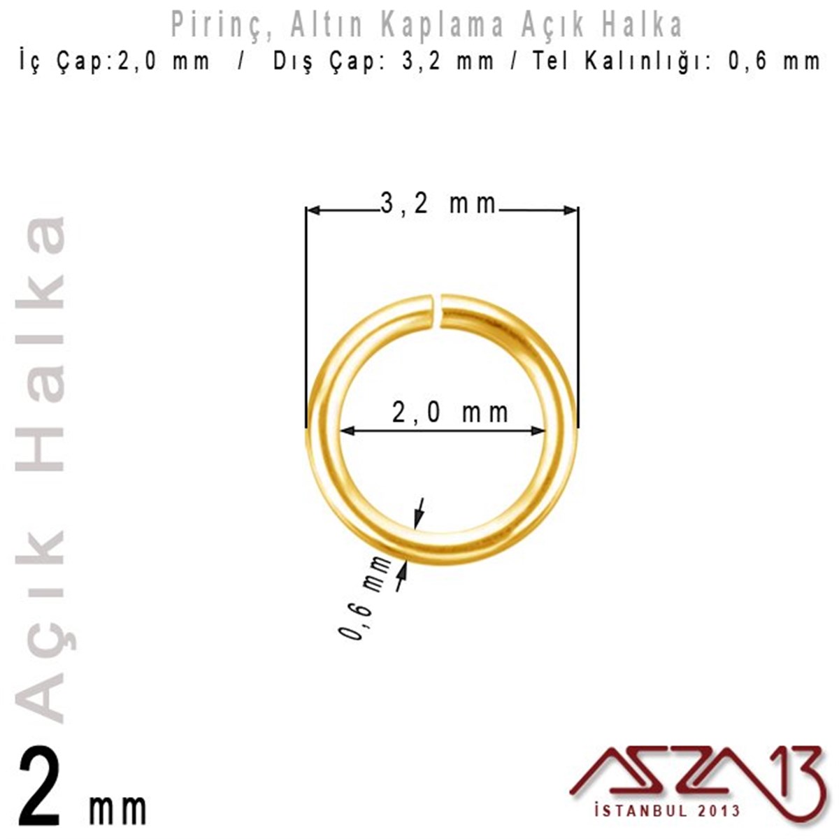 Takı Malzemesi HalkaTAKI MALZEMEazza13Altın Kaplamalı 0,6 mm Tel'den 2 mm Açık Halka / Paket İçeriği 550 Adet