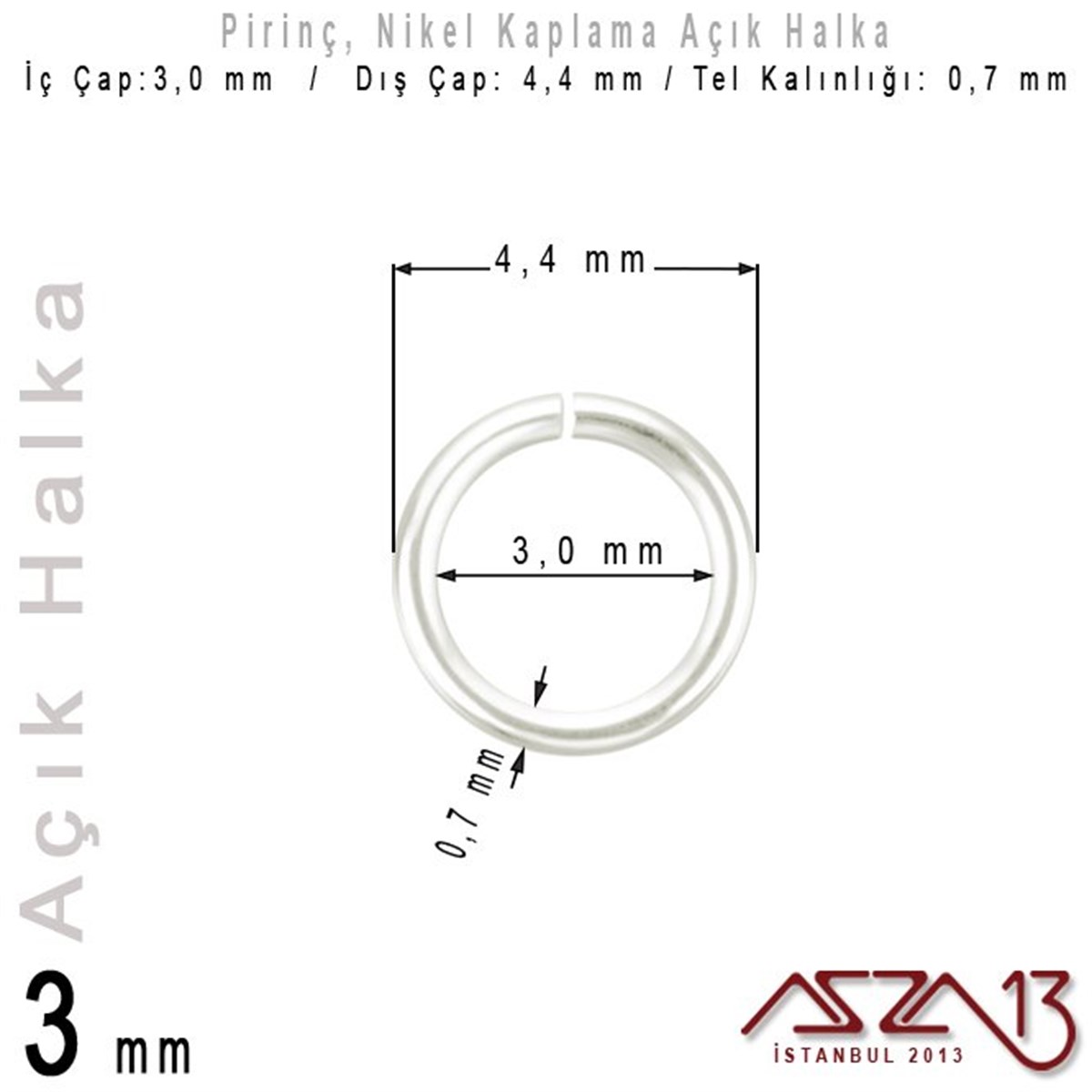 Takı Malzemesi HalkaTAKI MALZEMEazza13Gümüş Kaplamalı 0,7 mm Tel'den 3 mm Açık Halka / Paket İçeriği 550 Adet