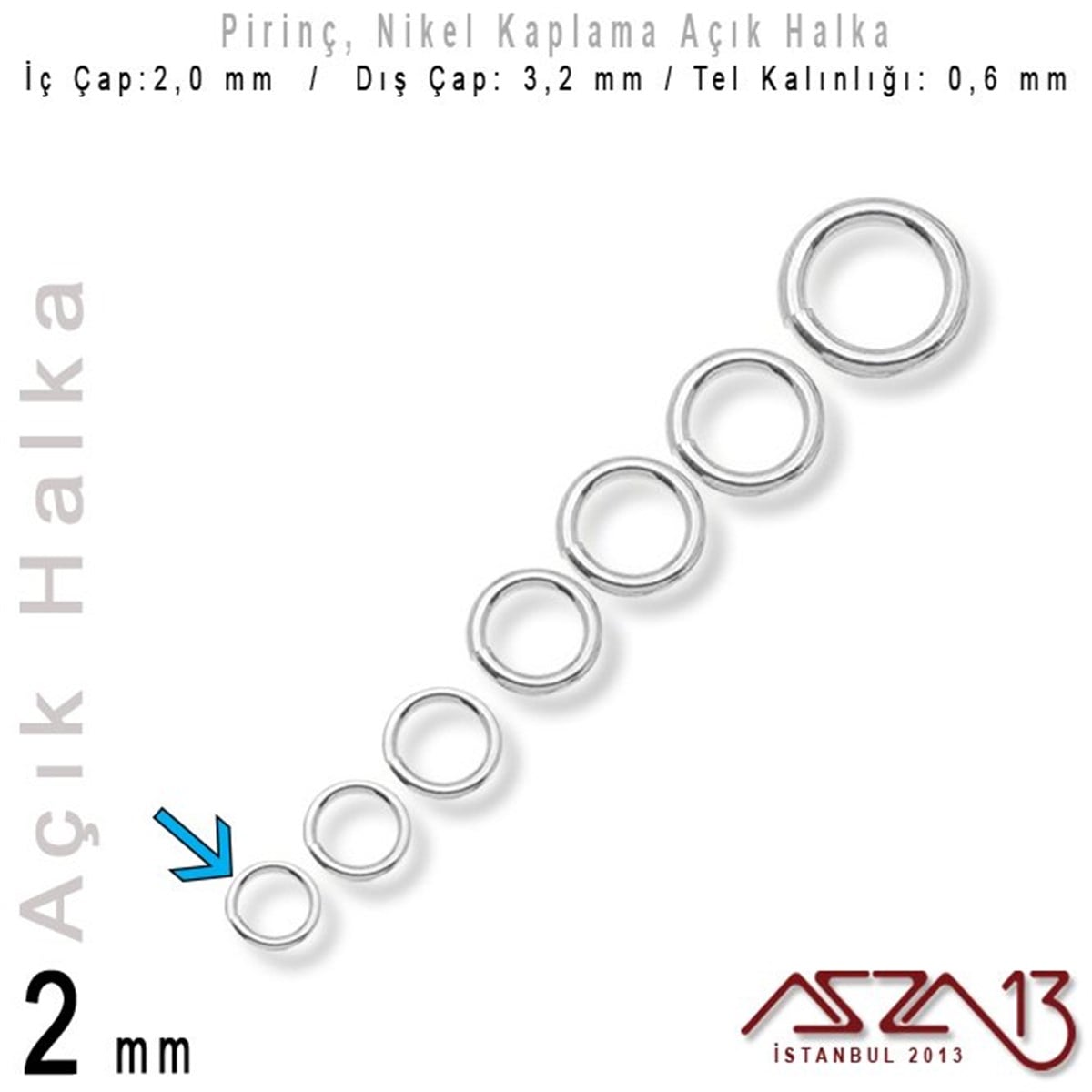 Takı Malzemesi HalkaTAKI MALZEMEazza13Nikel Kaplamalı 0,6 mm Tel'den 2 mm Açık Halka / Paket İçeriği 550 Adet