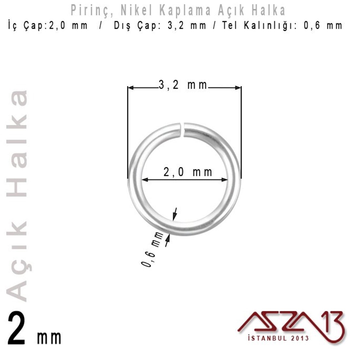 Takı Malzemesi HalkaTAKI MALZEMEazza13Nikel Kaplamalı 0,6 mm Tel'den 2 mm Açık Halka / Paket İçeriği 550 Adet