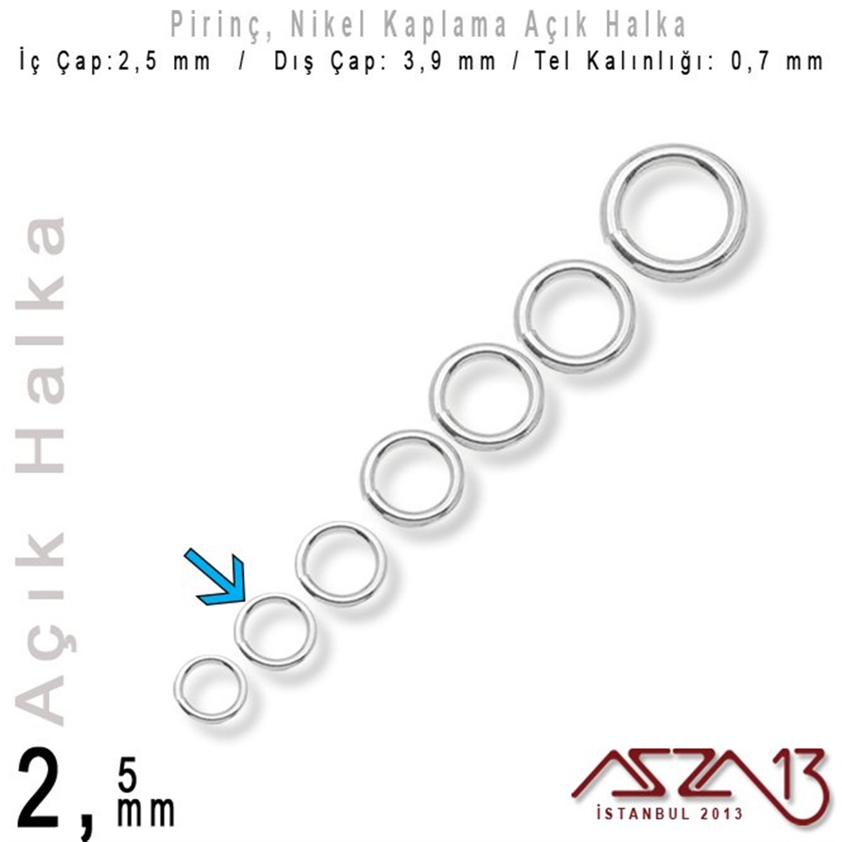 Takı Malzemesi HalkaTAKI MALZEMEazza13Nikel Kaplamalı 0,7 mm Tel'den 2,5 mm Açık Halka / Paket İçeriği 550 Adet