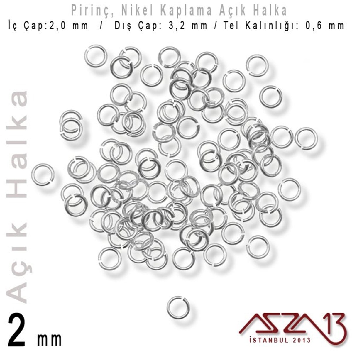 Takı Malzemesi HalkaTAKI MALZEMEazza13Nikel Kaplamalı 0,6 mm Tel'den 2 mm Açık Halka / Paket İçeriği 550 Adet