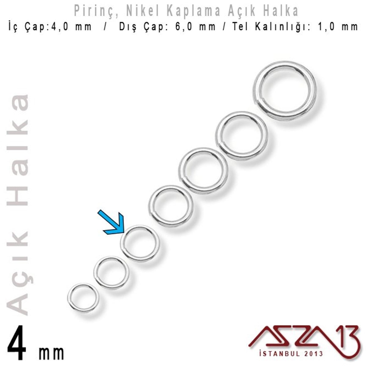 Takı Malzemesi HalkaTAKI MALZEMEazza13Nikel Kaplamalı 1,0 mm Tel'den 4 mm Açık Halka / Paket İçeriği 160 Adet