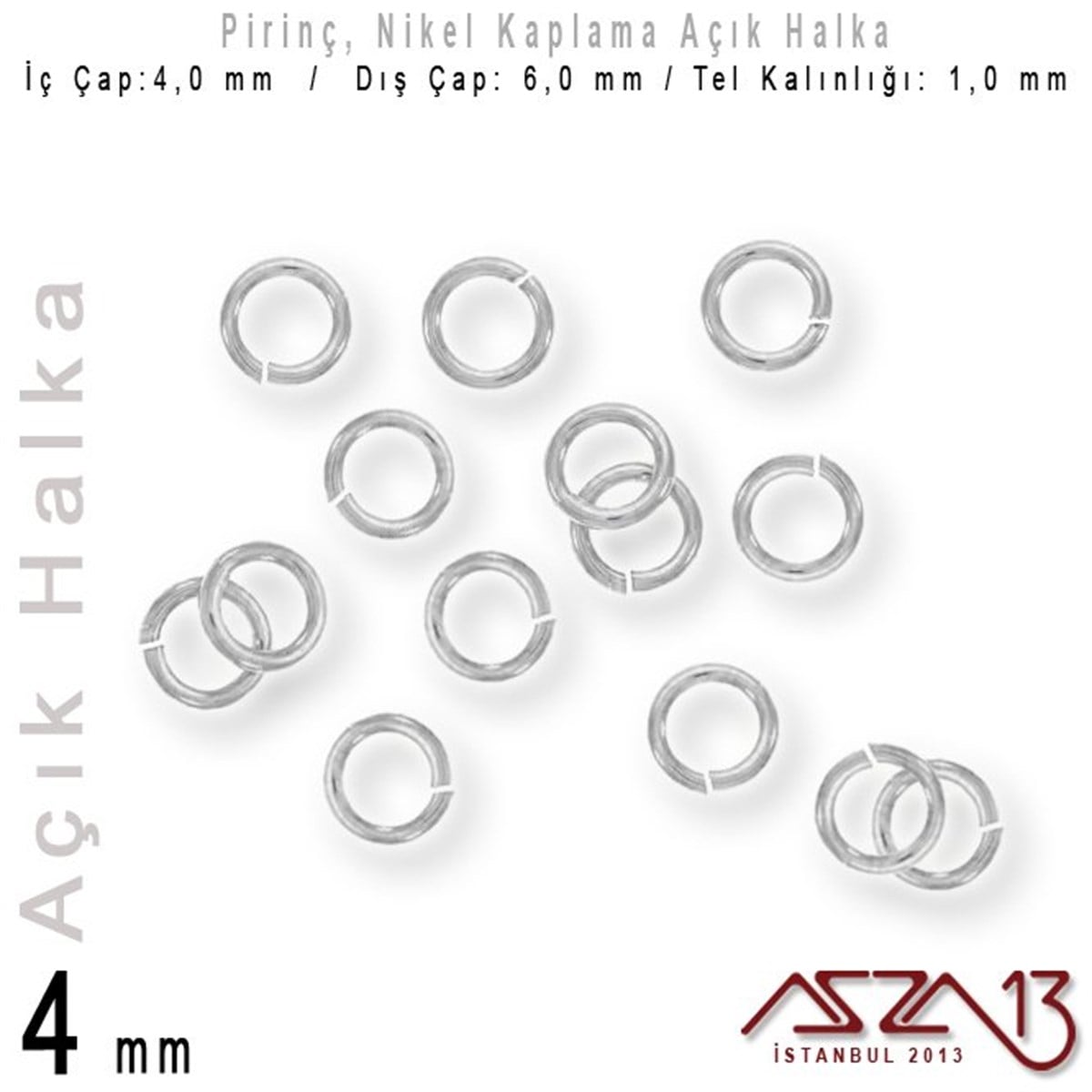 Takı Malzemesi HalkaTAKI MALZEMEazza13Nikel Kaplamalı 1,0 mm Tel'den 4 mm Açık Halka / Paket İçeriği 160 Adet