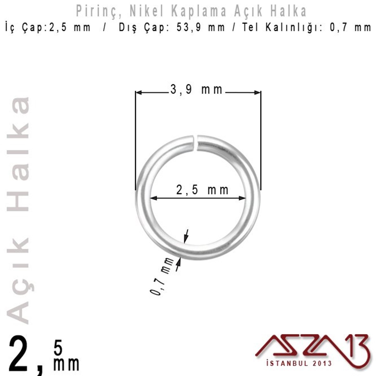 Takı Malzemesi HalkaTAKI MALZEMEazza13Nikel Kaplamalı 0,7 mm Tel'den 2,5 mm Açık Halka / Paket İçeriği 550 Adet