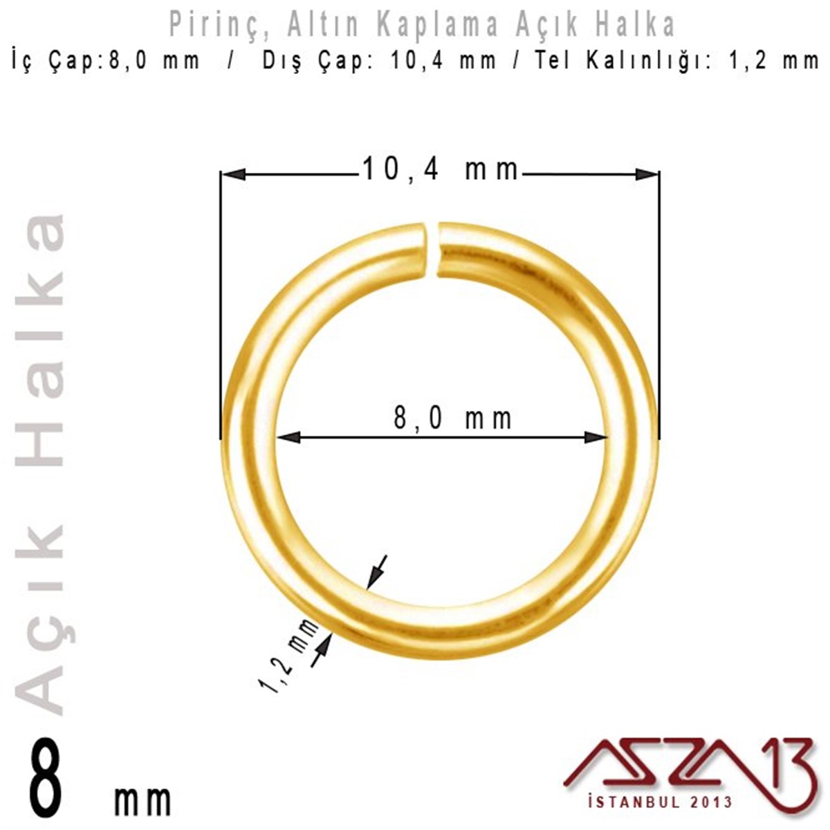 Takı Malzemesi HalkaTAKI MALZEMEMarkasızAltıın Kaplamalı 1,2 mm Tel'den 8 mm Açık Halka / Paket İçeriği 40 Adet