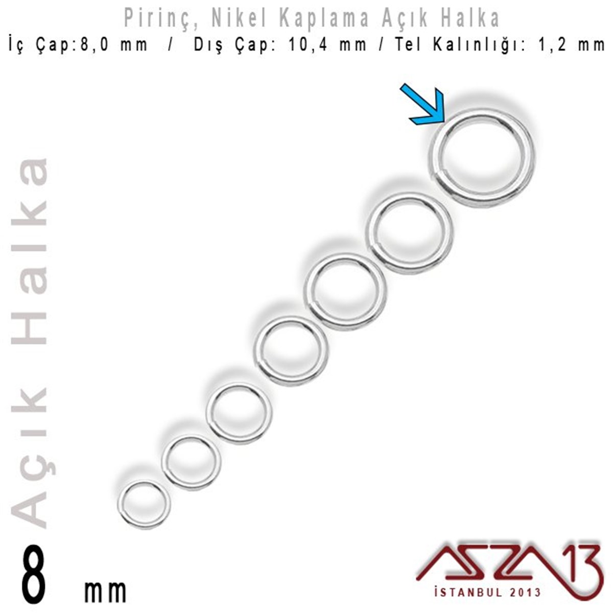 Takı Malzemesi HalkaTAKI MALZEMEMarkasızNikel Kaplamalı 1,2 mm Tel'den 8 mm Açık Halka / Paket İçeriği 40 Adet