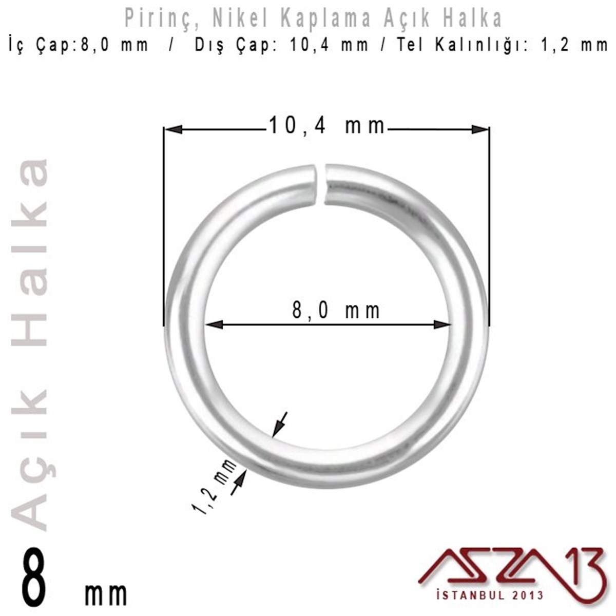 Takı Malzemesi HalkaTAKI MALZEMEMarkasızNikel Kaplamalı 1,2 mm Tel'den 8 mm Açık Halka / Paket İçeriği 40 Adet