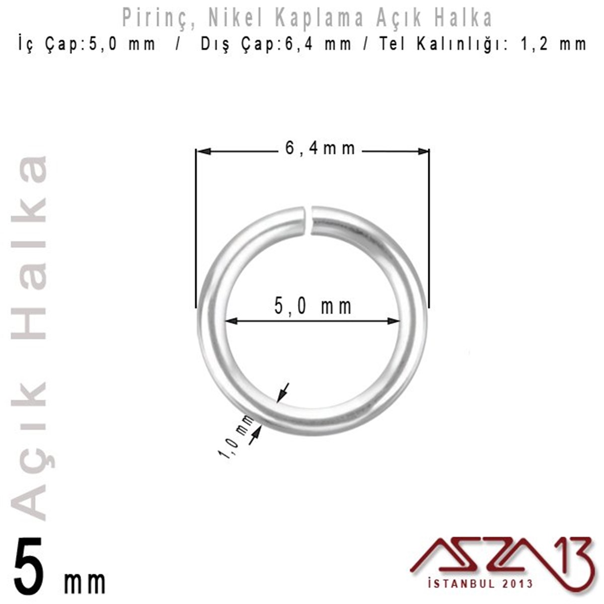 Takı Malzemesi HalkaTAKI MALZEMEMarkasızNikel Kaplamalı 1,2 mm Tel'den 5 mm Açık Halka / Paket İçeriği 60 Adet