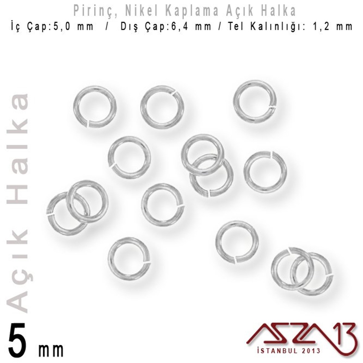Takı Malzemesi HalkaTAKI MALZEMEMarkasızNikel Kaplamalı 1,2 mm Tel'den 5 mm Açık Halka / Paket İçeriği 60 Adet