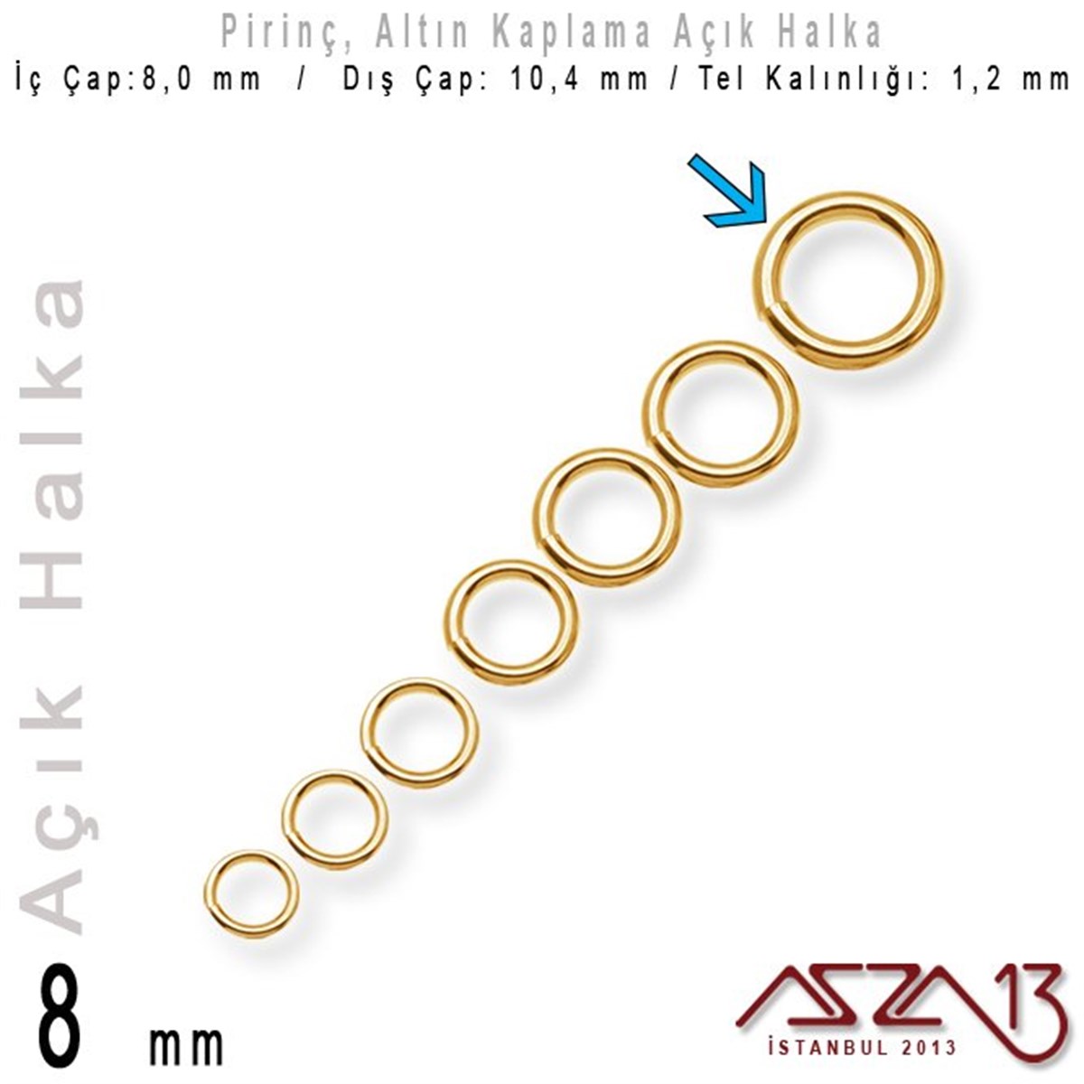 Takı Malzemesi HalkaTAKI MALZEMEMarkasızAltıın Kaplamalı 1,2 mm Tel'den 8 mm Açık Halka / Paket İçeriği 40 Adet
