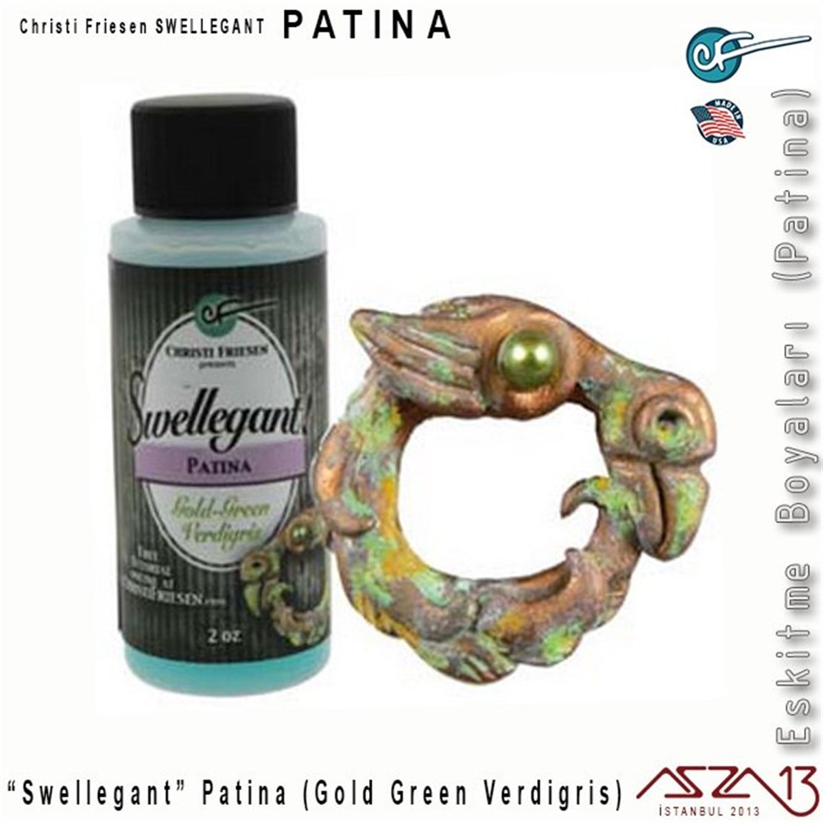 Takı ve Hobi Çalışmaları için PatinaALET, ARAÇ ve GEREÇChristi Friesen''Swellegant'' Gold-Green Verdigris Eskitme Boyası (Patina)