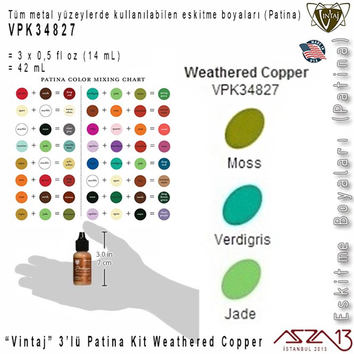 Takı ve Hobi Çalışmaları için PatinaALET, ARAÇ ve GEREÇVintaj''Vintaj'' VPK34827 Patina Boyası 3'lü Set (Weathered Copper)