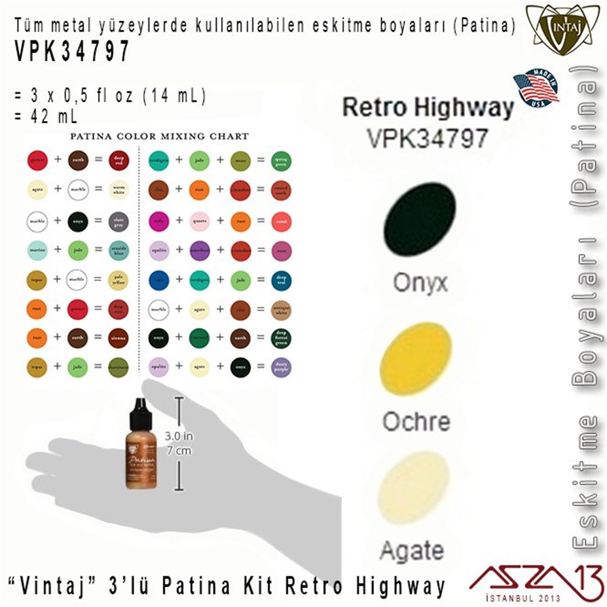 Takı ve Hobi Çalışmaları için PatinaALET, ARAÇ ve GEREÇVintaj''Vintaj'' VPK34797 Patina Boyası 3'lü Set (Retro Highway)