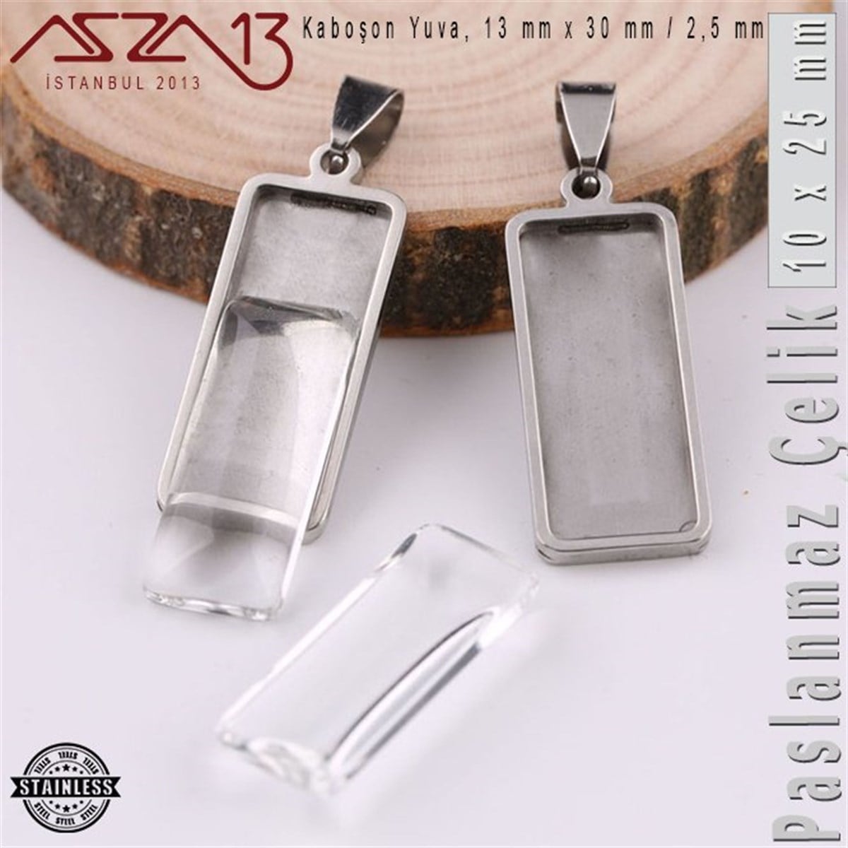 Taş Yuvaları, Montürler, Sıvama MalzemeleriTAKI MALZEMEMarkasız316L Çelik - 13x30 mm Kolye Klips'li - Şeffaf Kaboşon Cam Taş ve Yuva / 1 Adet