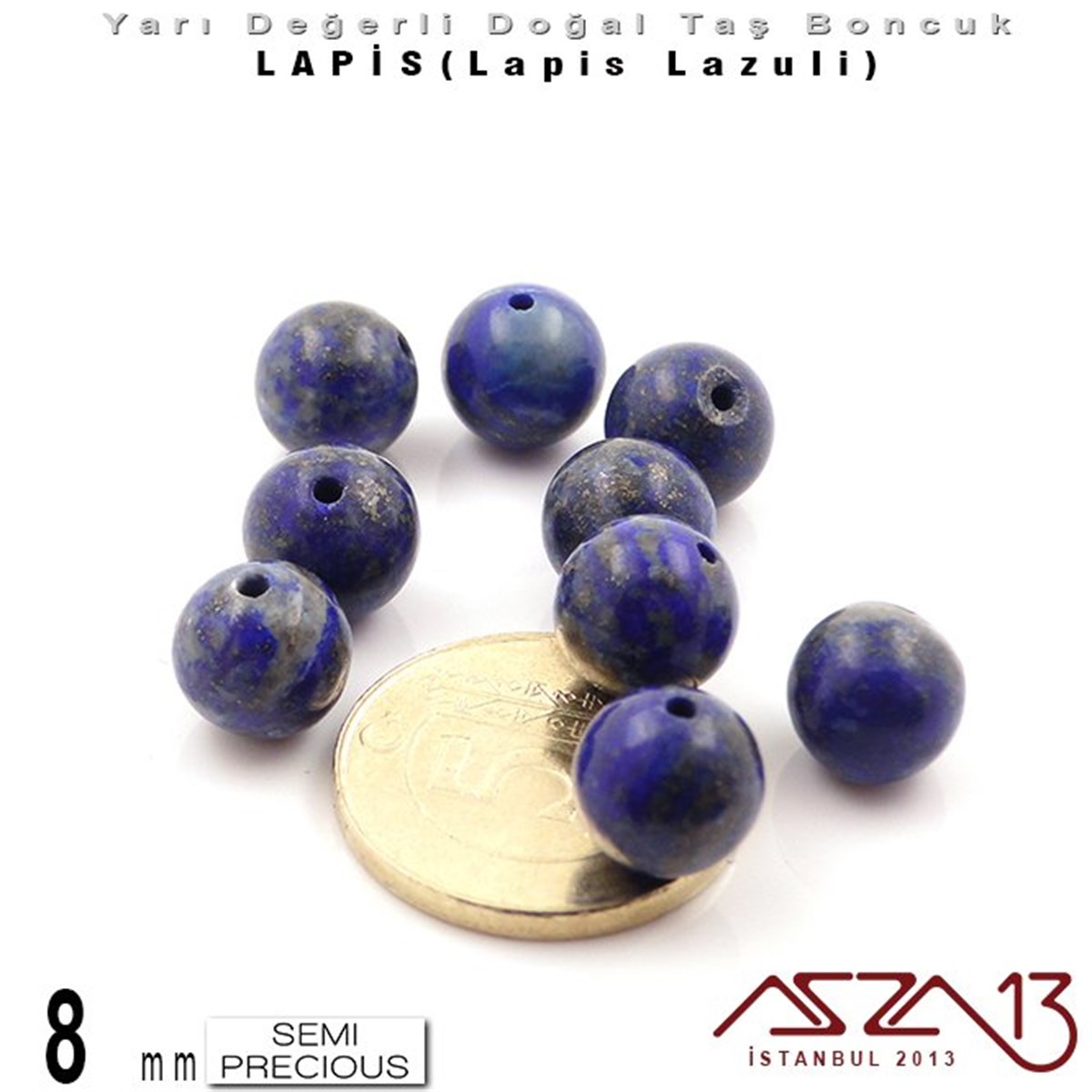 Yarı Değerli  Doğal Taş BoncuklarBONCUK ve TAŞMarkasız8 mm - Düz Yüzey - Yuvarlak - Lapis (Lapis Lazuli) / 9 Adet