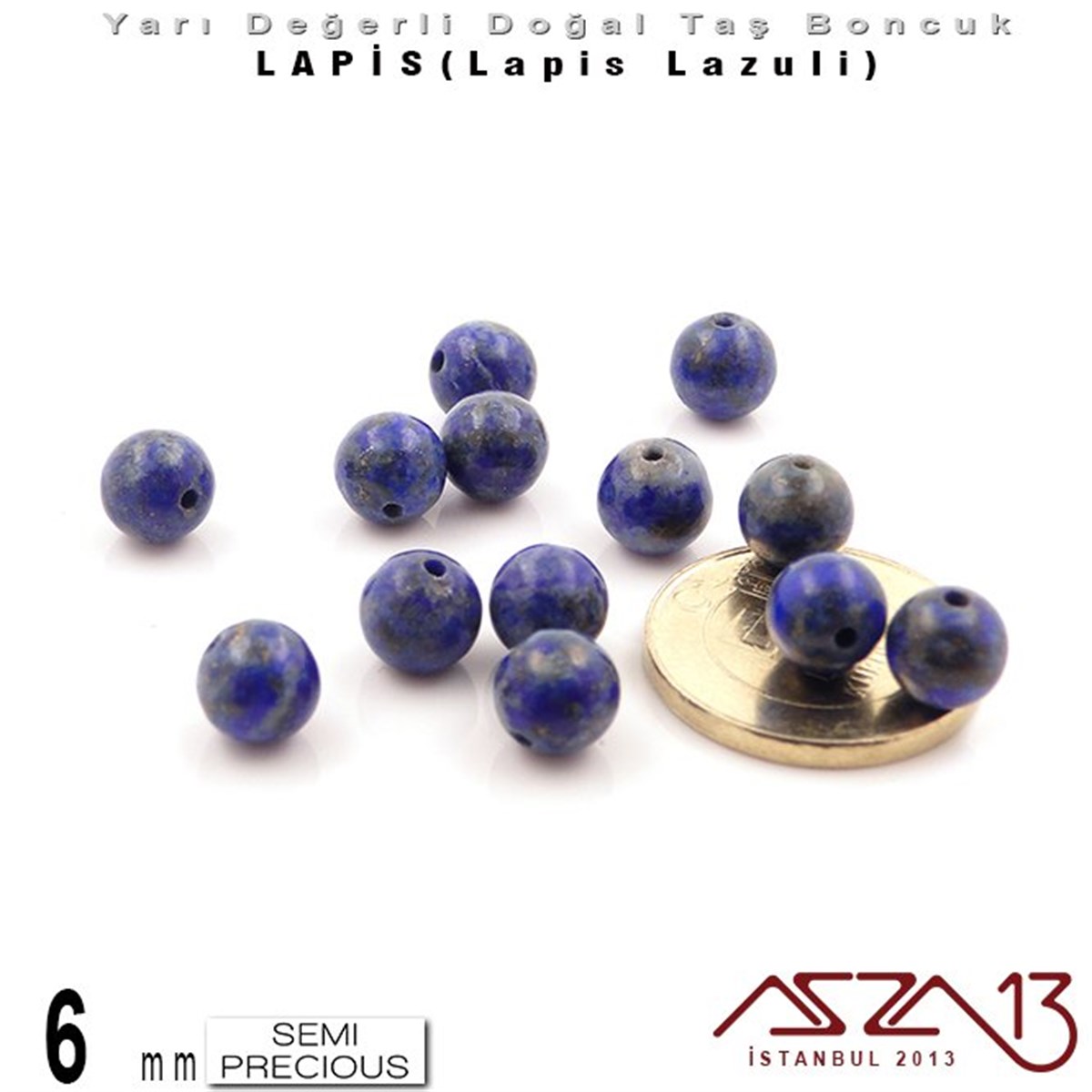 Yarı Değerli  Doğal Taş BoncuklarBONCUK ve TAŞMarkasız6 mm - Düz Yüzey - Yuvarlak - Lapis (Lapis Lazuli) / 13 Adet