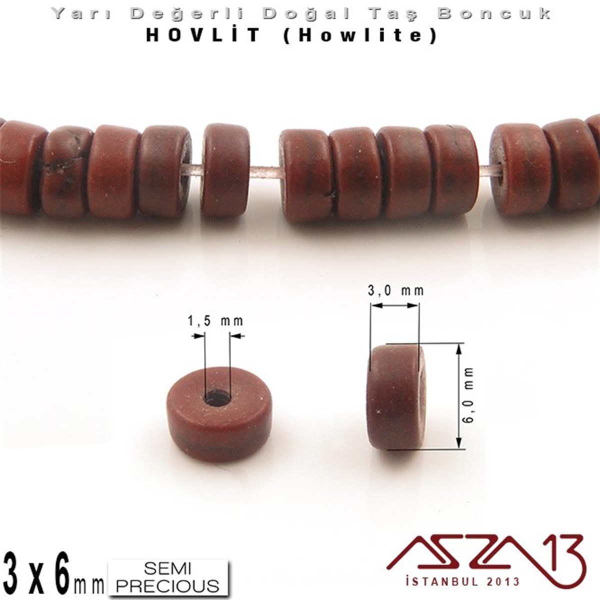 Yarı Değerli  Doğal Taş BoncuklarBONCUK ve TAŞMarkasız6 mm - Disk - Düz Yüzey - Kakao Hovlit (Howlite) Boncuk / 60 Adet