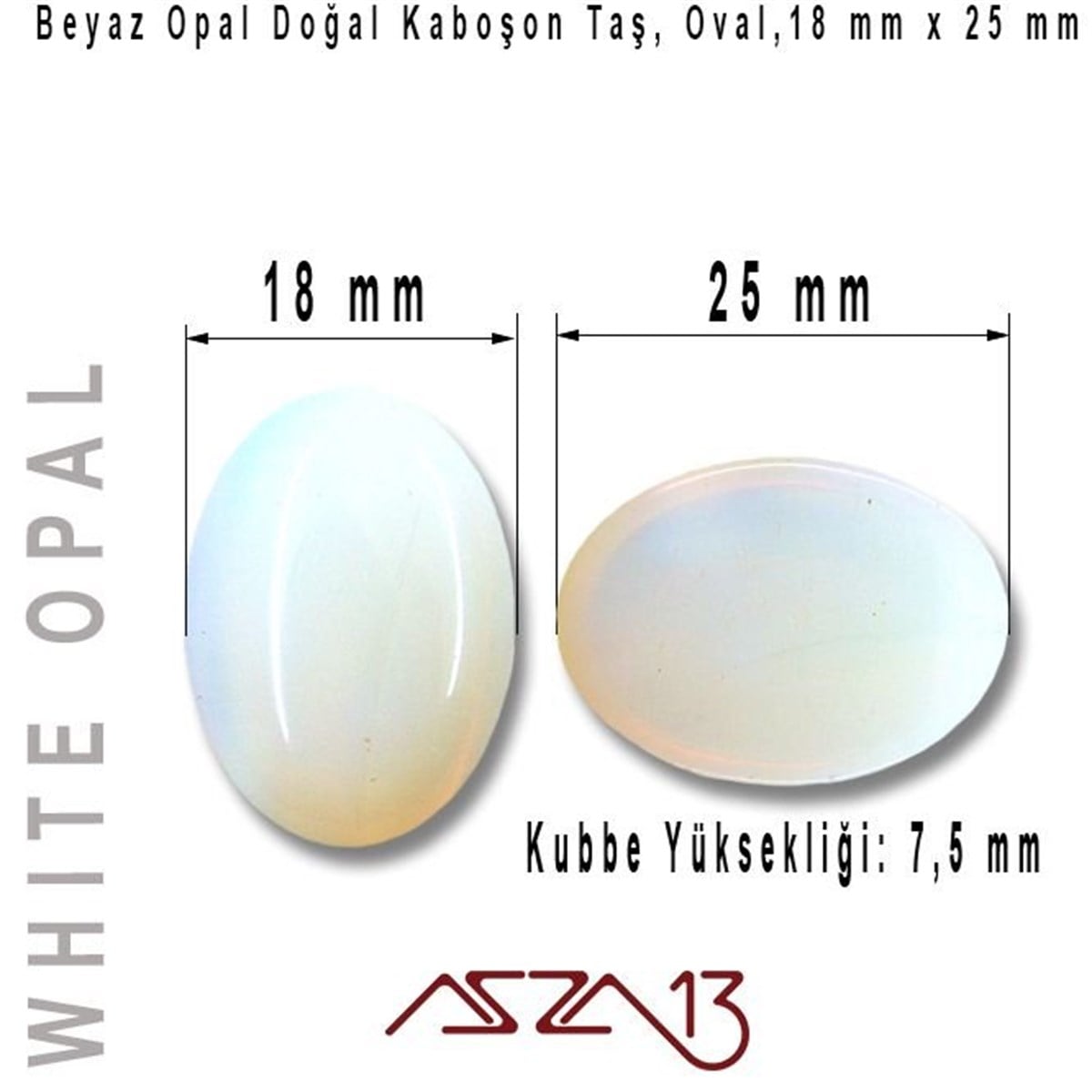 Yarı Değerli Kaboşon Doğal TaşBONCUK ve TAŞMarkasızBeyaz Opal, 18x25 mm, Doğal Taş Kaboşon / Paket İçeriği 1 Adet