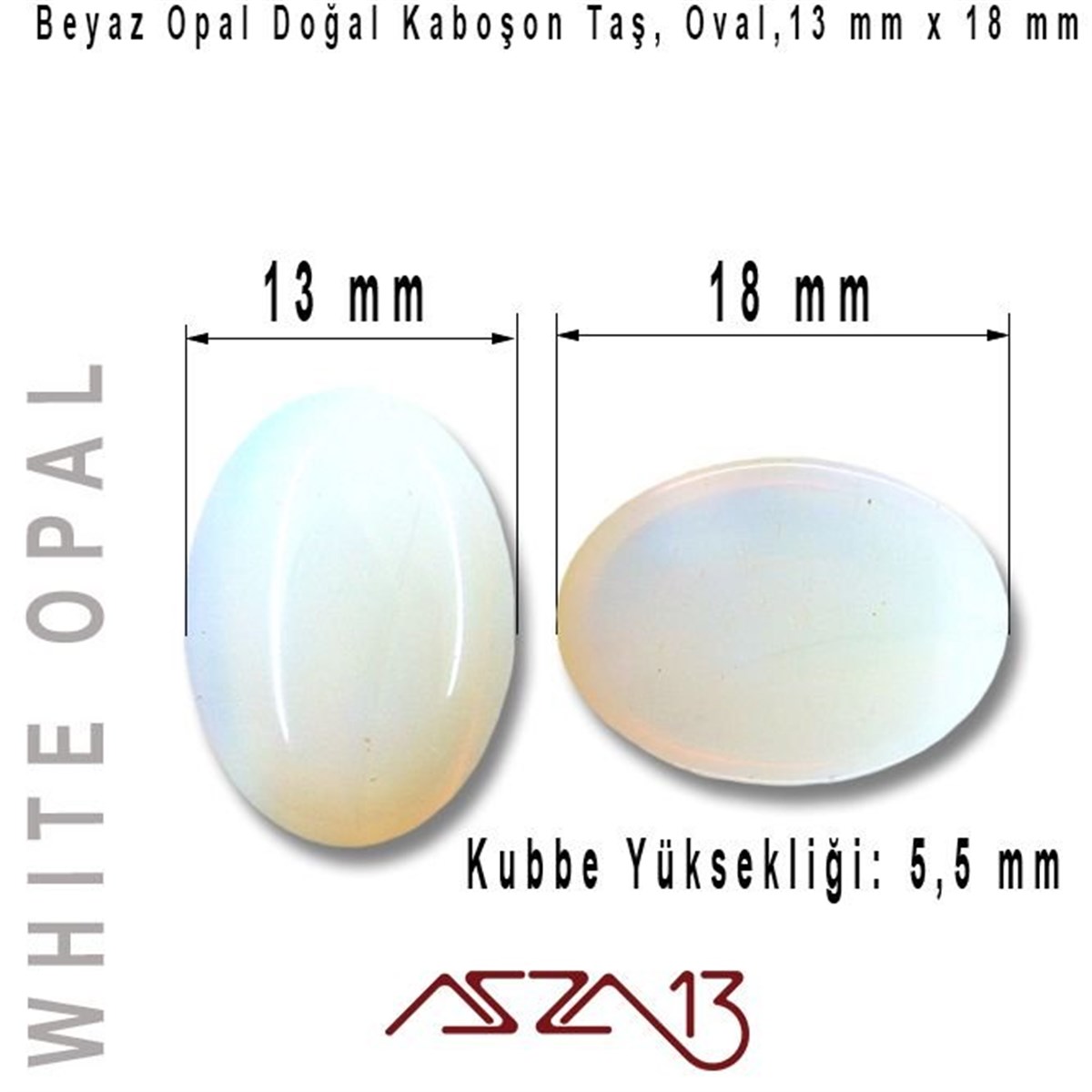 Yarı Değerli Kaboşon Doğal TaşBONCUK ve TAŞMarkasızBeyaz Opal 13x18 mm, Doğal Taş Kaboşon / Paket İçeriği 1 Adet