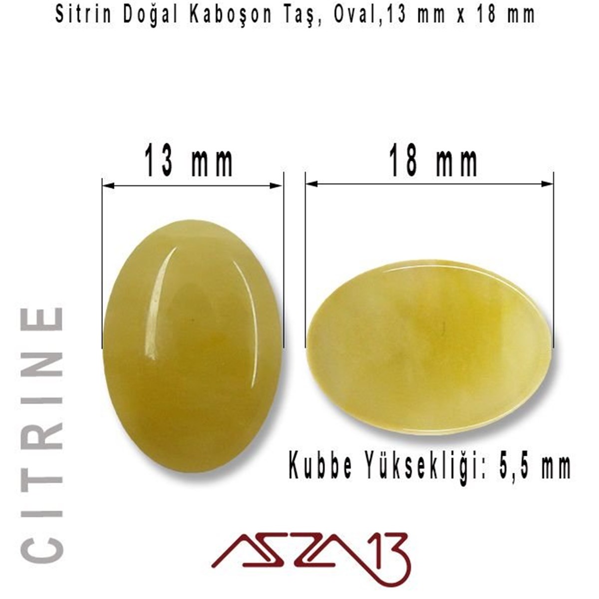 Yarı Değerli Kaboşon Doğal TaşBONCUK ve TAŞMarkasızSitrin 13x18 mm, Doğal Taş Kaboşon / Paket İçeriği 1 Adet