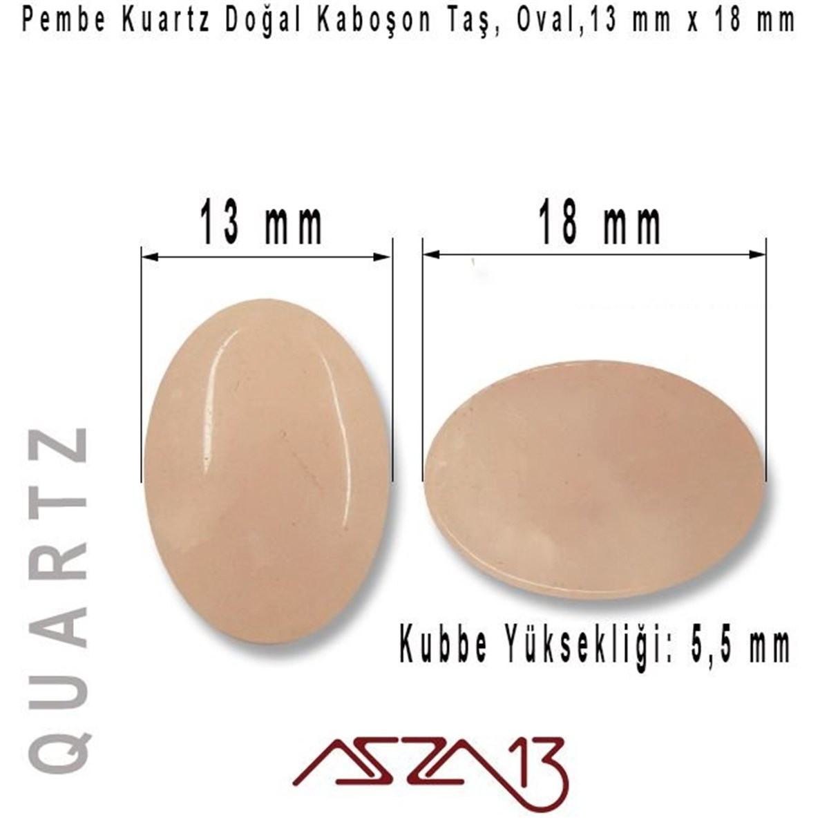Yarı Değerli Kaboşon Doğal TaşBONCUK ve TAŞMarkasızPembe Kuartz 13x18 mm, Doğal Taş Kaboşon / Paket İçeriği 1 Adet