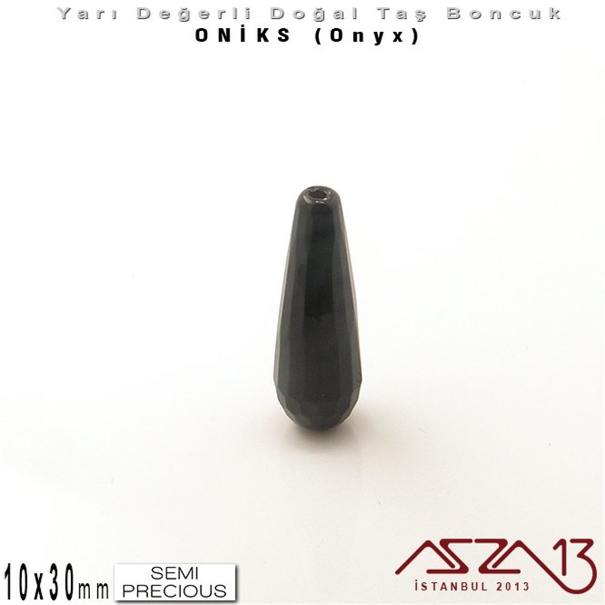 Yarı Değerli Taş BoncuklarBONCUK ve TAŞMarkasız10x30 mm - Uzun Damla, Parlak - Geodezik Yüzey - Oniks (Onyx) / 1 Adet