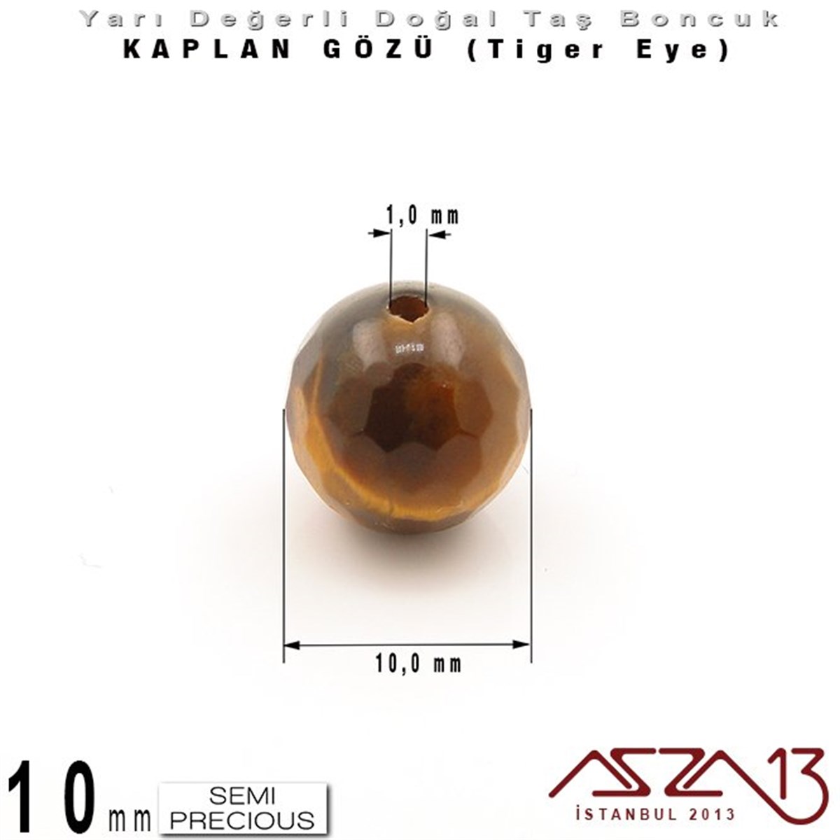 Yarı Değerli Taş BoncuklarBONCUK ve TAŞMarkasız10 mm - Yuvarlak - Kahve, Geodezik Yüzey - Kaplan Gözü (Tiger Eye) / 7 Adet