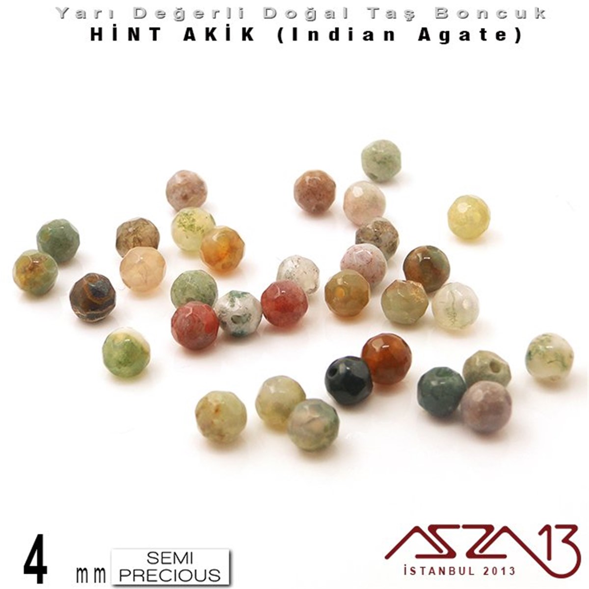 Yarı Değerli Taş BoncuklarBONCUK ve TAŞMarkasız4 mm - Yuvarlak - Geodezik Yüzey - Hint Akik (Indian Agate) / 34 Adet