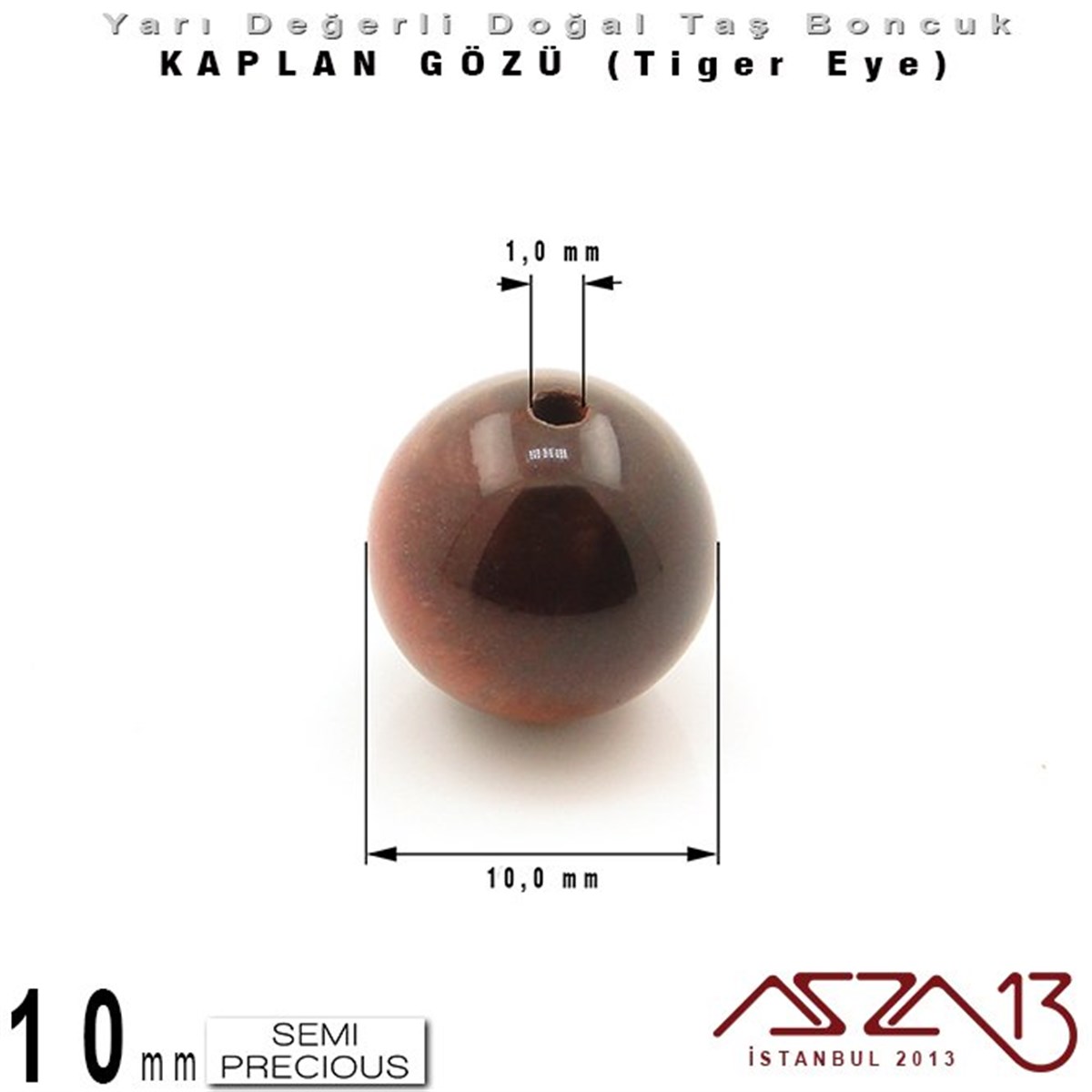 Yarı Değerli Taş BoncuklarBONCUK ve TAŞMarkasız10 mm - Yuvarlak - Kızıl, Düz Yüzey - Kaplan Gözü (Tiger Eye) / 7 Adet