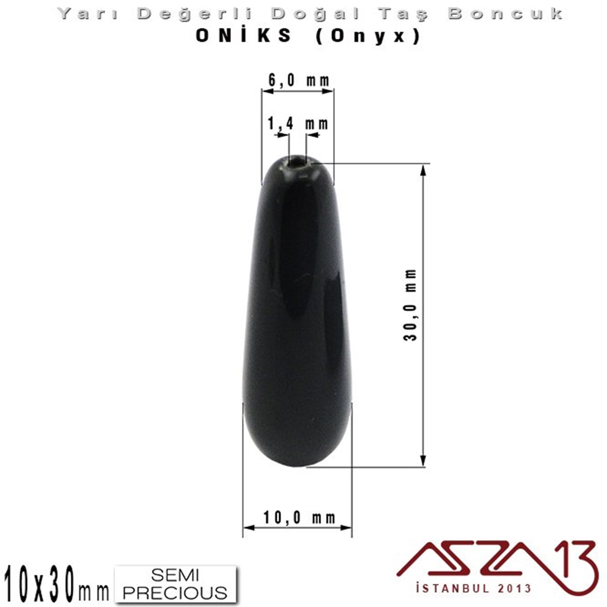 Yarı Değerli Taş BoncuklarBONCUK ve TAŞMarkasız10x30 mm - Uzun Damla, Parlak - Düz Yüzey - Oniks (Onyx) / 1 Adet