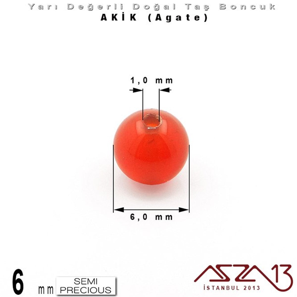 Yarı Değerli Taş BoncuklarBONCUK ve TAŞMarkasız6 mm - Yuvarlak - Düz Yüzey - Akik (Agate) / 13 Adet