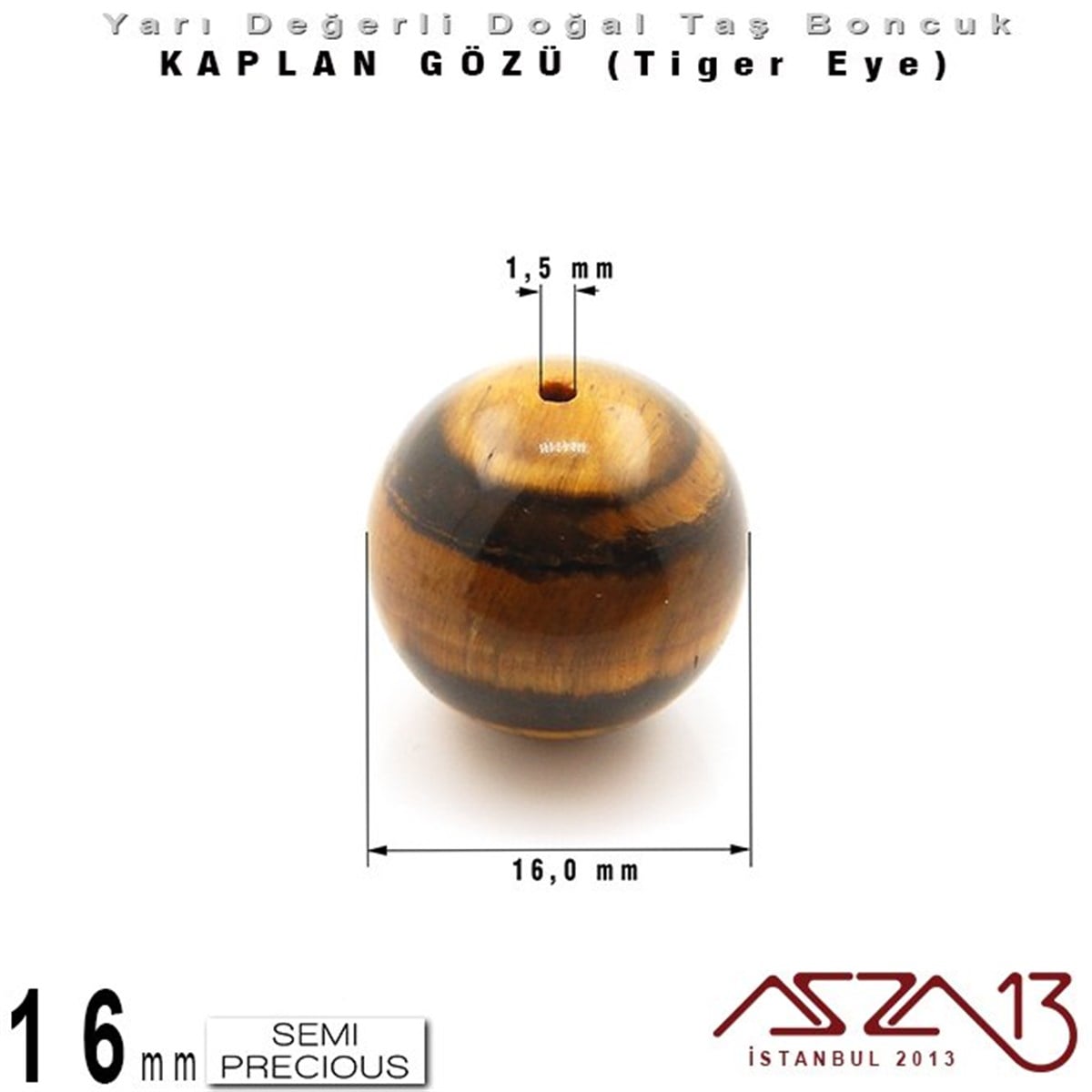 Yarı Değerli Taş BoncuklarBONCUK ve TAŞMarkasız16 mm - Yuvarlak - Kahve, Düz Yüzey - Kaplan Gözü (Tiger Eye) / 3 Adet