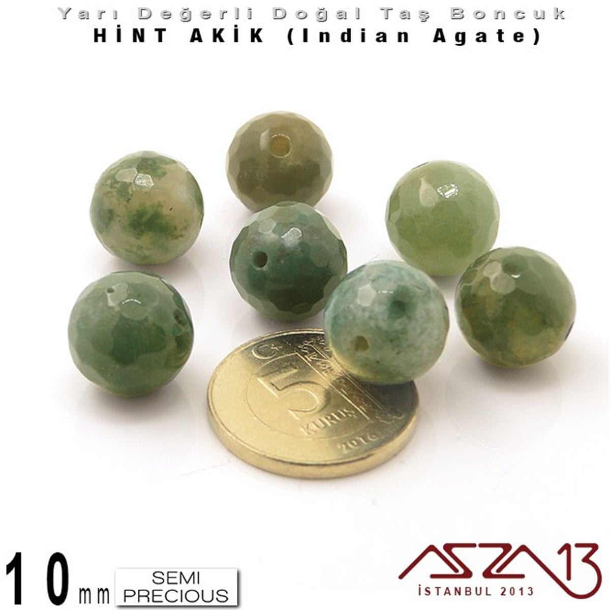 Yarı Değerli Taş BoncuklarBONCUK ve TAŞMarkasız10 mm - Yuvarlak - Geodezik Yüzey - Hint Akik (Indian Agate) / 7 Adet