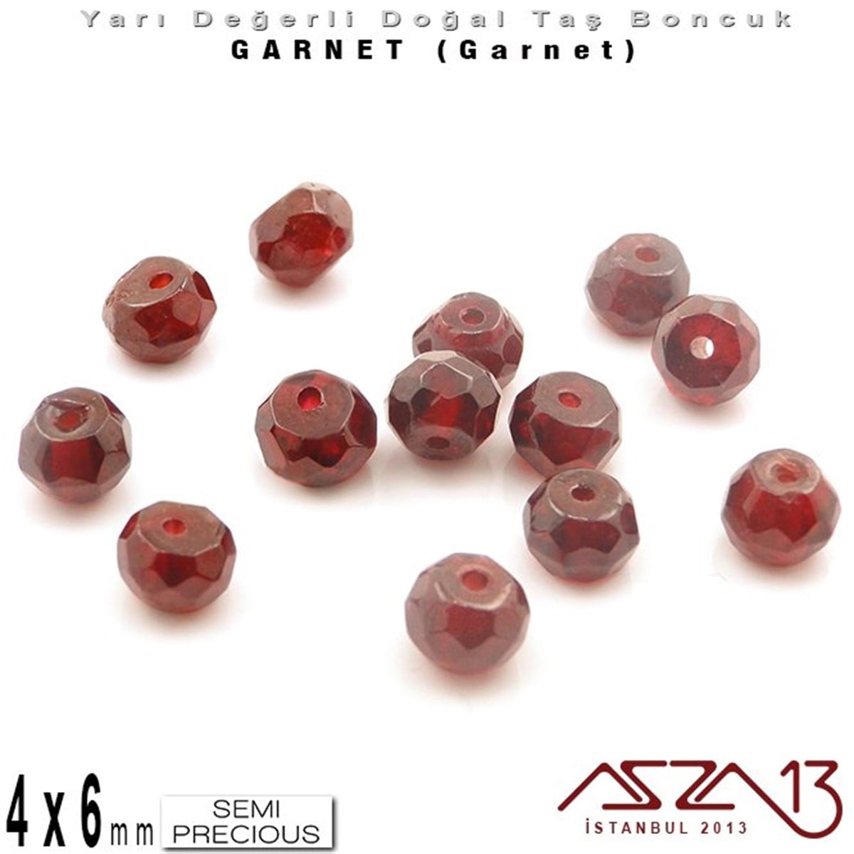 Yarı Değerli Taş BoncuklarBONCUK ve TAŞMarkasız4x6 mm - Rondela - Geodezik Yüzey - Garnet (Garnet) / 13 Adet