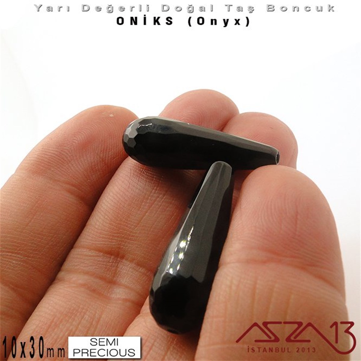 Yarı Değerli Taş BoncuklarBONCUK ve TAŞMarkasız10x30 mm - Uzun Damla, Parlak - Geodezik Yüzey - Oniks (Onyx) / 1 Adet