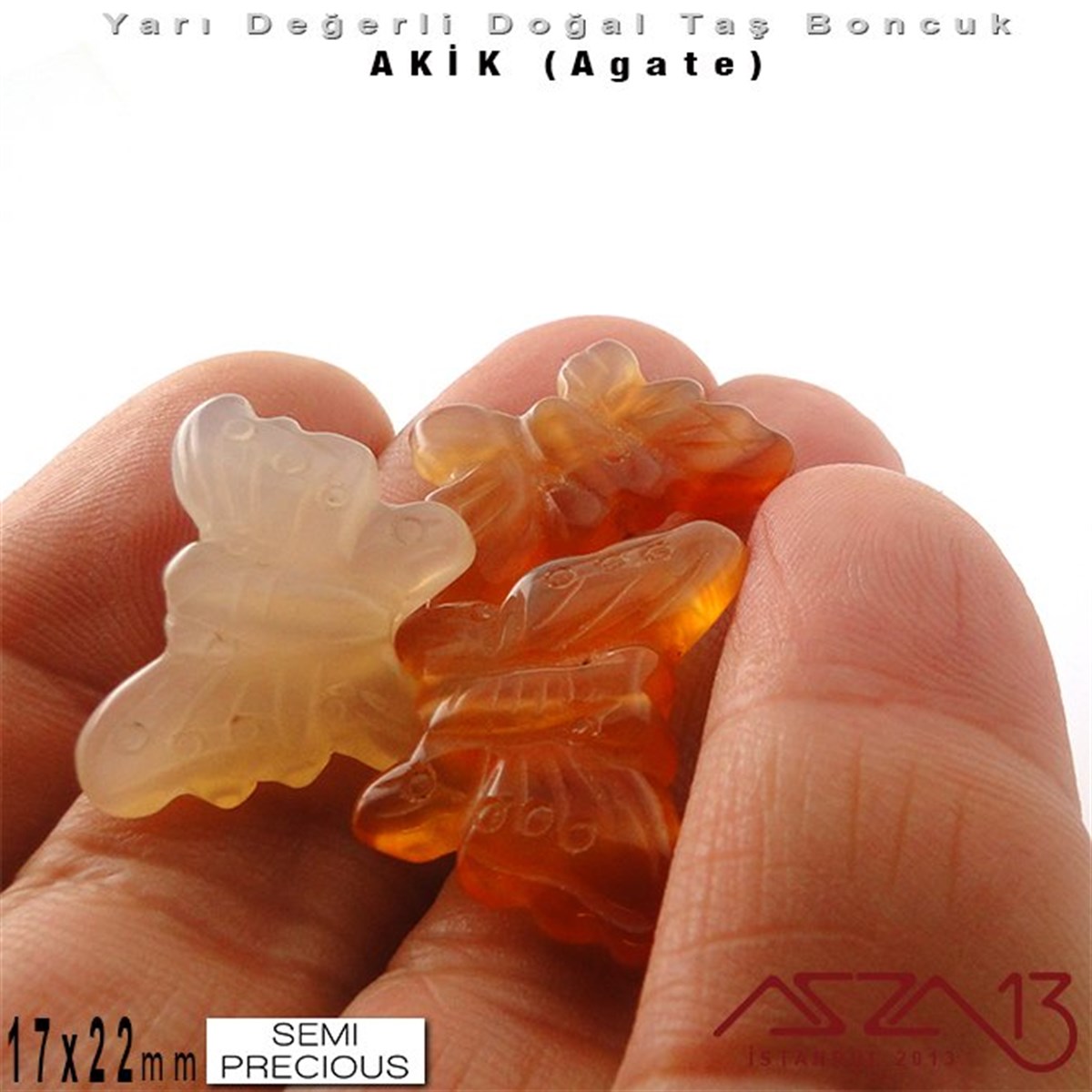 Yarı Değerli Taş BoncuklarBONCUK ve TAŞMarkasız17x22 mm - Kelebek - Yivli Yüzey - Akik (Agate) / 3 Adet