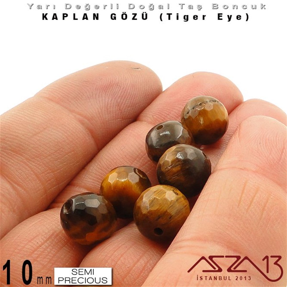 Yarı Değerli Taş BoncuklarBONCUK ve TAŞMarkasız10 mm - Yuvarlak - Kahve, Geodezik Yüzey - Kaplan Gözü (Tiger Eye) / 7 Adet