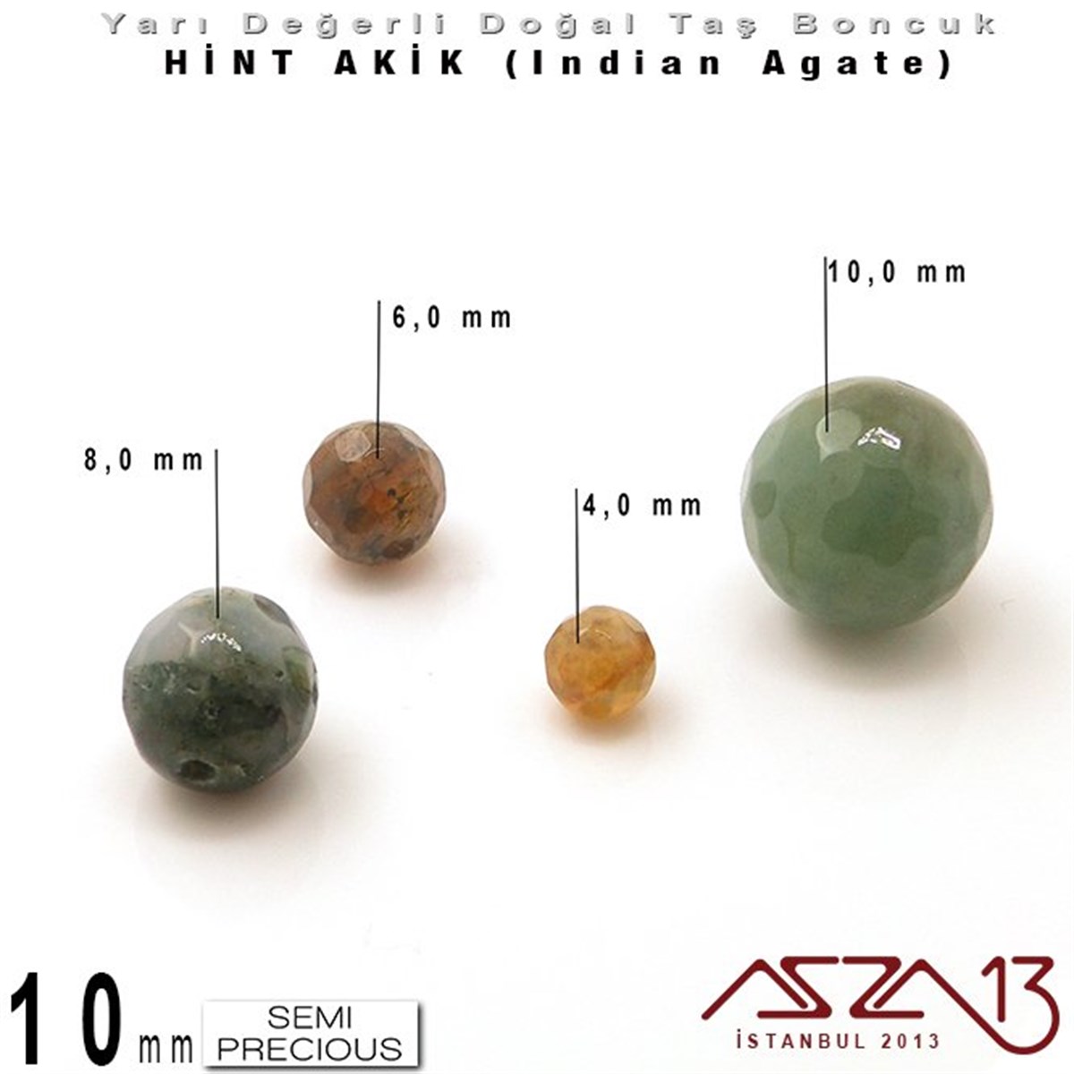 Yarı Değerli Taş BoncuklarBONCUK ve TAŞMarkasız10 mm - Yuvarlak - Geodezik Yüzey - Hint Akik (Indian Agate) / 7 Adet