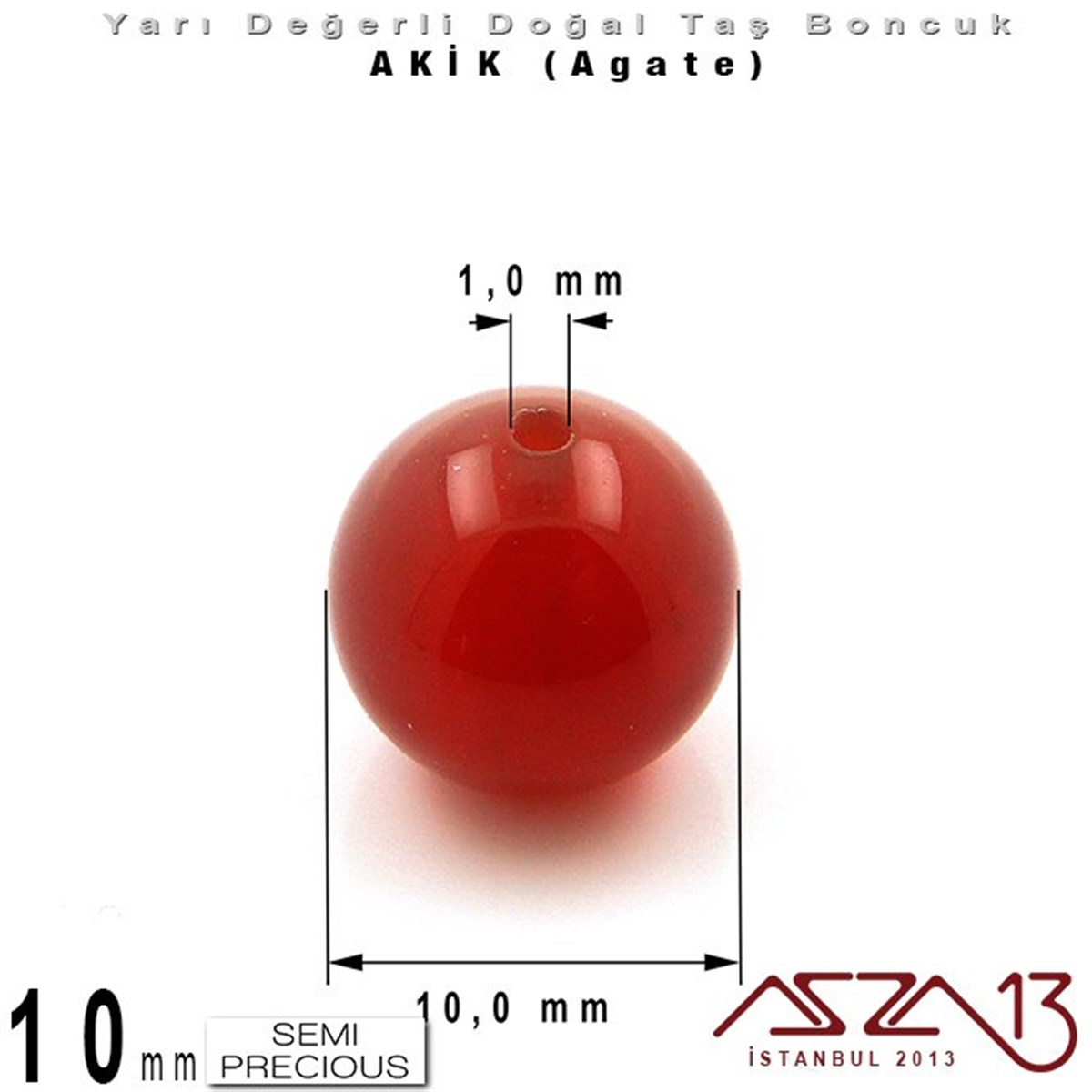 Yarı Değerli Taş BoncuklarBONCUK ve TAŞMarkasız10 mm - Yuvarlak - Düz Yüzey - Akik (Agate) / 7 Adet